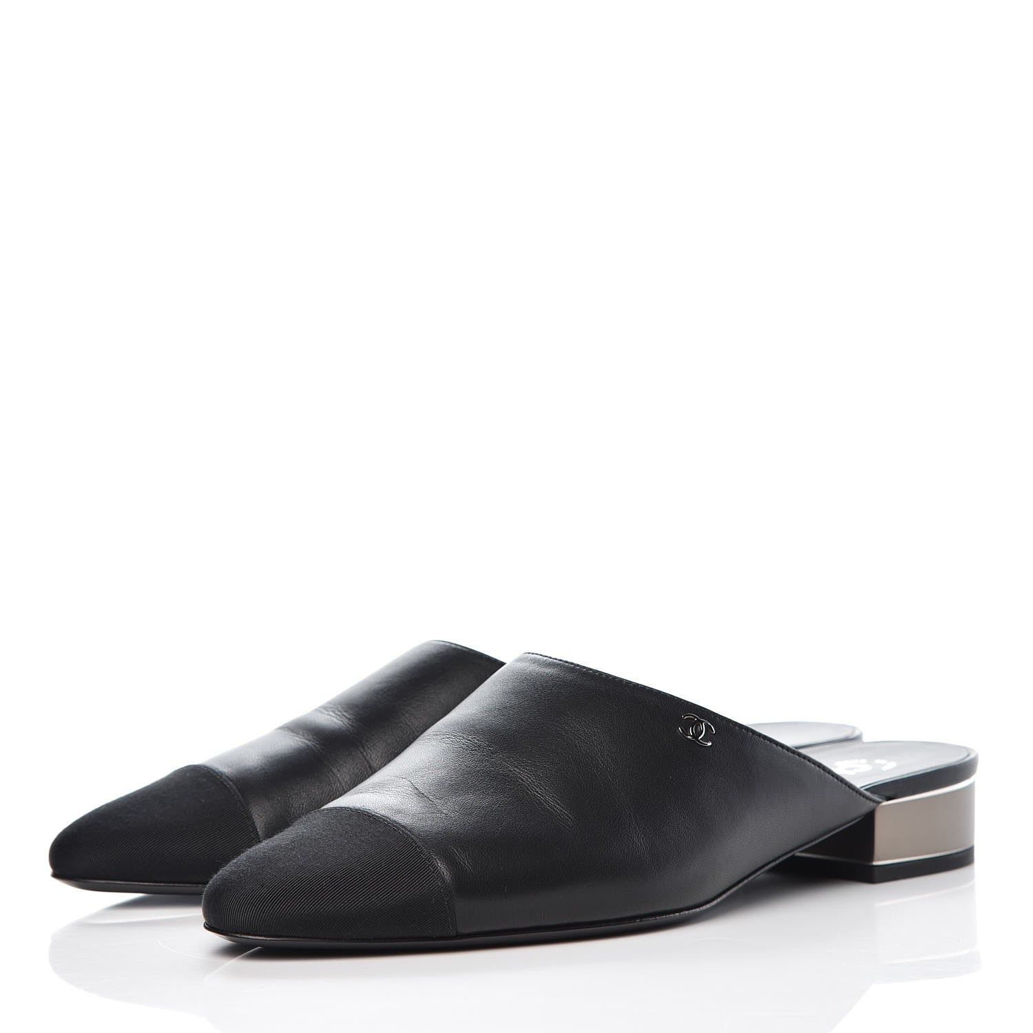 Chanel Lambskin Grosgrain Cap Toe CC Mules 40.5 Black 3 of 11