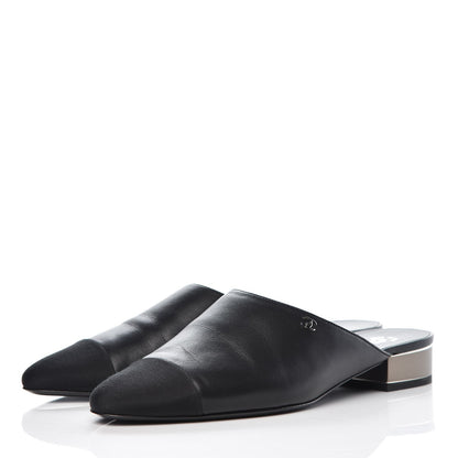 Chanel Lambskin Grosgrain Cap Toe CC Mules 40.5 Black 3 of 11