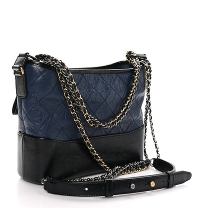 Chanel Aged Calfskin Quilted Small Gabrielle Hobo Navy Black 3 of 11