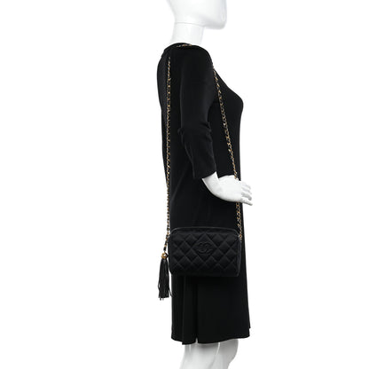 Chanel Satin Quilted Tassel Camera Case Black 2 of 12