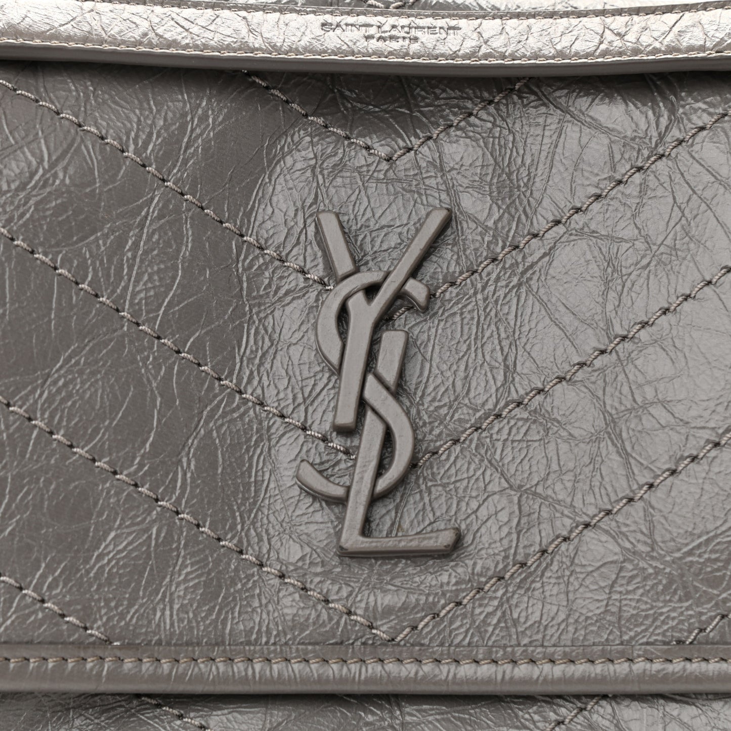 Crinkled Calfskin Matelasse Monogram Baby Niki Chain Satchel Storm