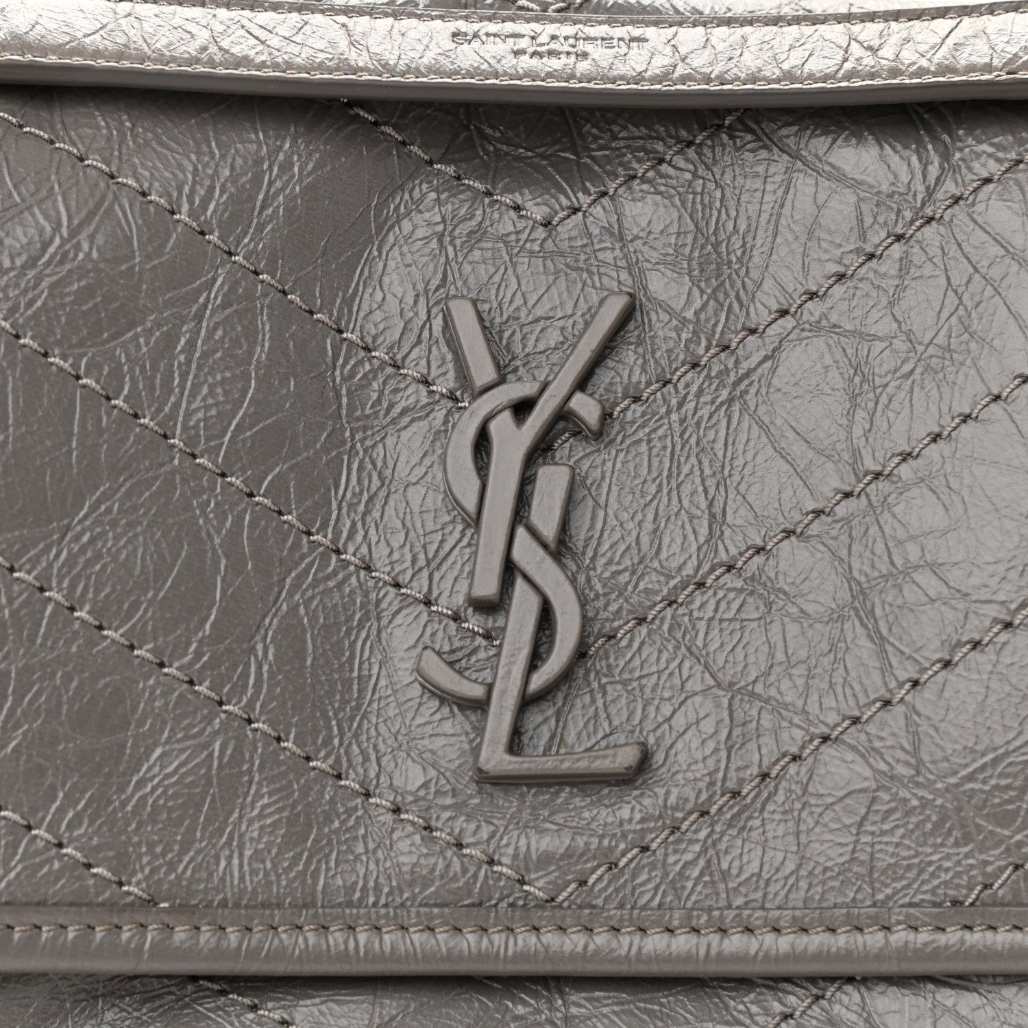 Saint Laurent Crinkled Calfskin Matelasse Monogram Baby Niki Chain Satchel Storm 7 of 9