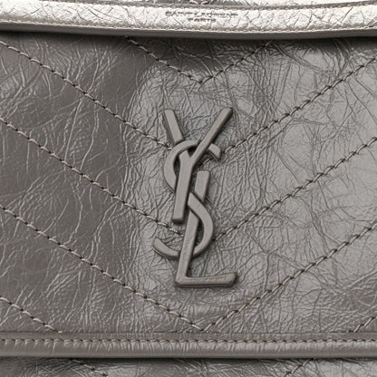 Saint Laurent Crinkled Calfskin Matelasse Monogram Baby Niki Chain Satchel Storm 7 of 9