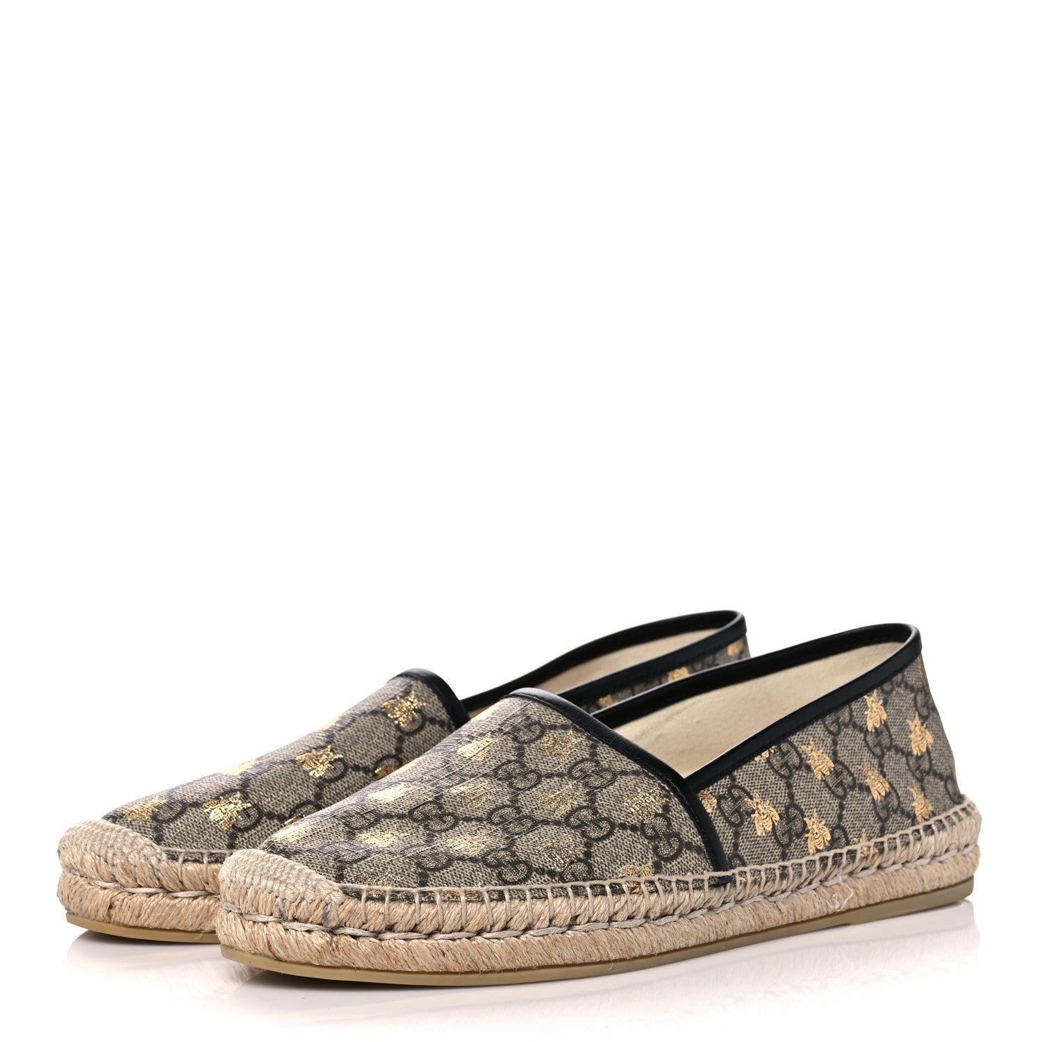 Gucci GG Supreme Monogram Bees Espadrille Flats 40 Beige Ebony Oro Black 3 of 10