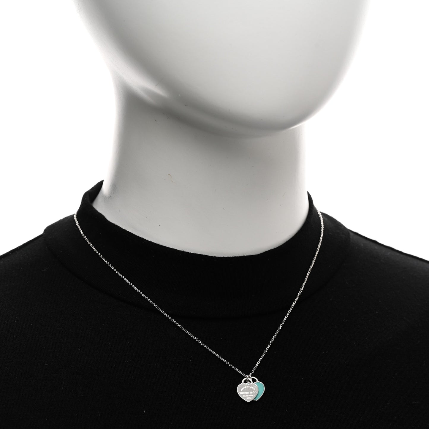 Sterling Silver Enamel Return to Tiffany Double Mini Heart Tag Pendant Necklace Blue
