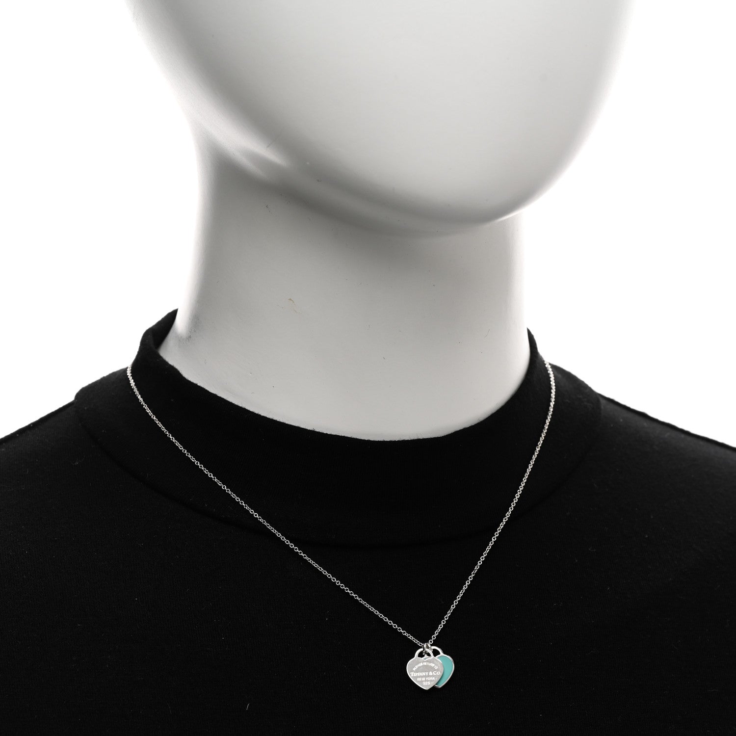 Tiffany Sterling Silver Enamel Return to Tiffany Double Mini Heart Tag Pendant Necklace Blue 2 of 5