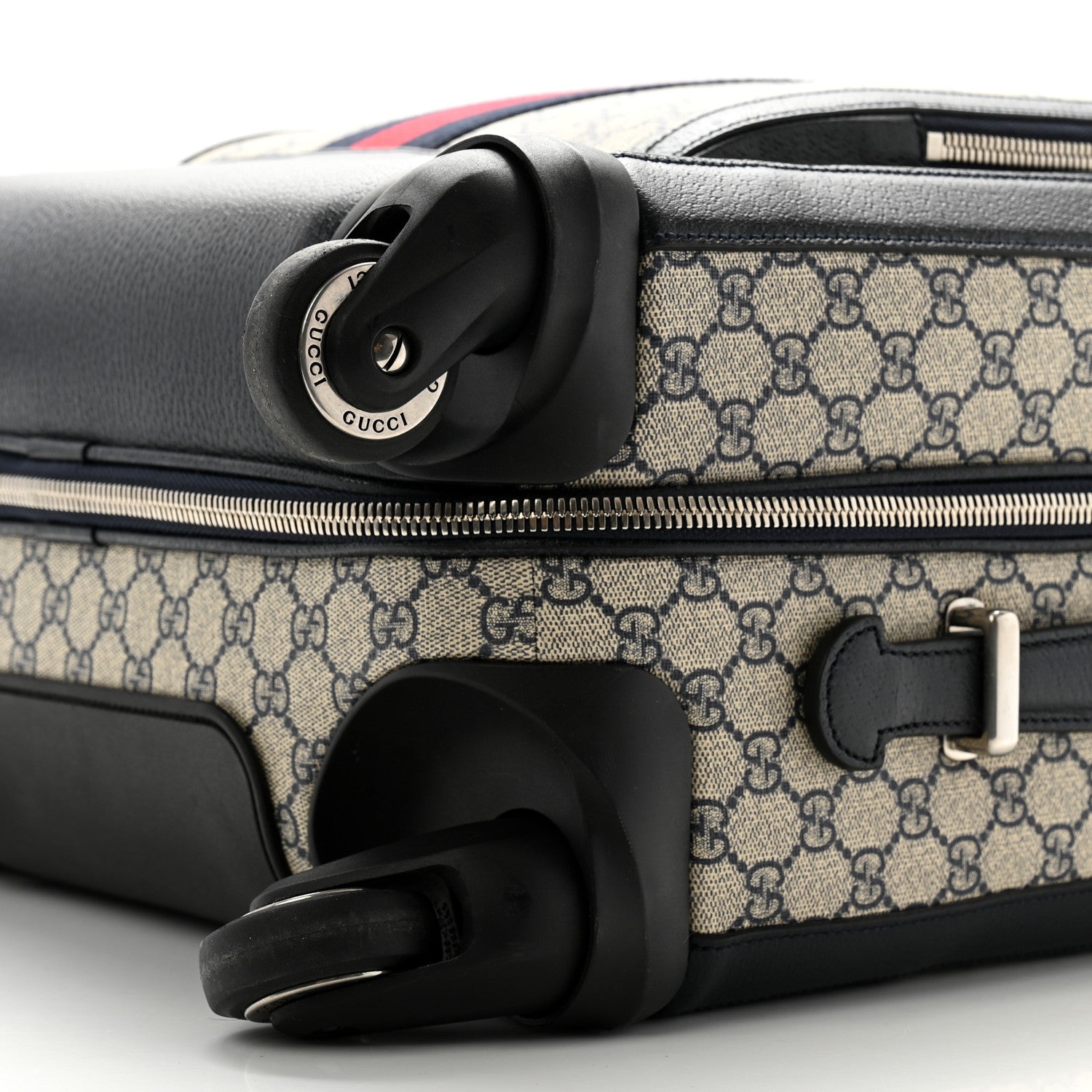 Gucci GG Supreme Monogram Textured Dollar Calfskin Web Small Savoy Cabin Trolley Beige Blue 8 of 12