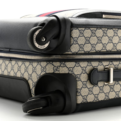 Gucci GG Supreme Monogram Textured Dollar Calfskin Web Small Savoy Cabin Trolley Beige Blue 8 of 12