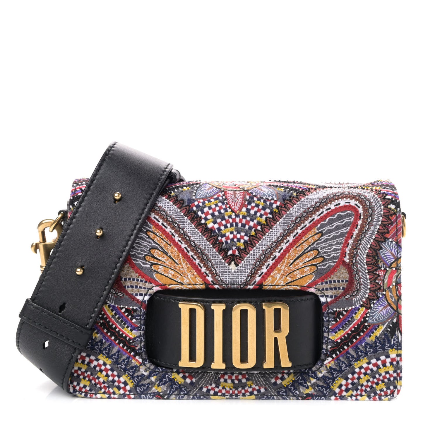 Calfskin Bead Embroidered Butterfly Dio(r)evolution Flap Bag Multicolor