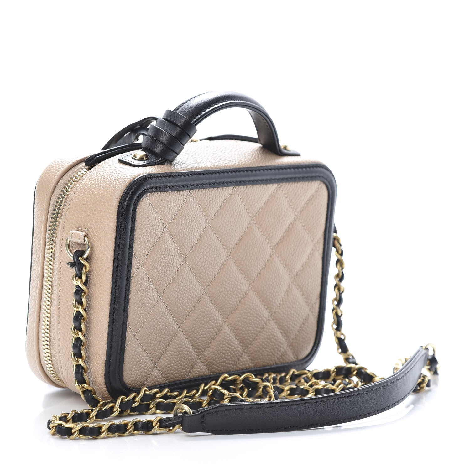 Chanel Caviar Quilted Small CC Filigree Vanity Case Beige Black 3 of 14