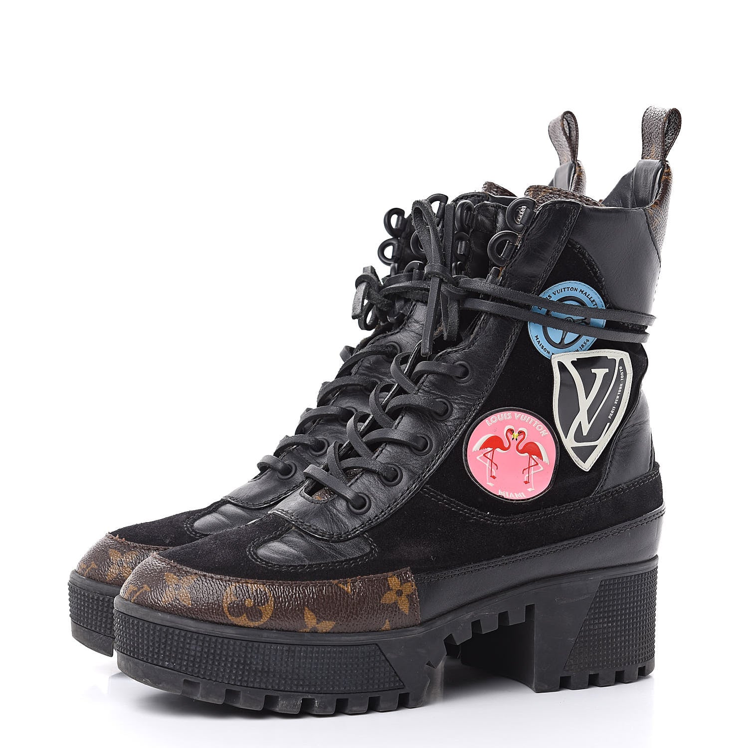 Louis Vuitton Suede Calfskin Monogram Checkpoint Platform Desert Boots 37 Black 3 of 14
