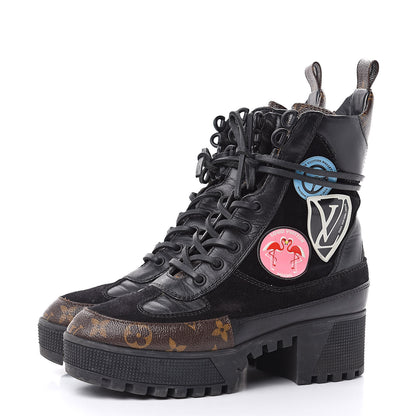 Louis Vuitton Suede Calfskin Monogram Checkpoint Platform Desert Boots 37 Black 3 of 14