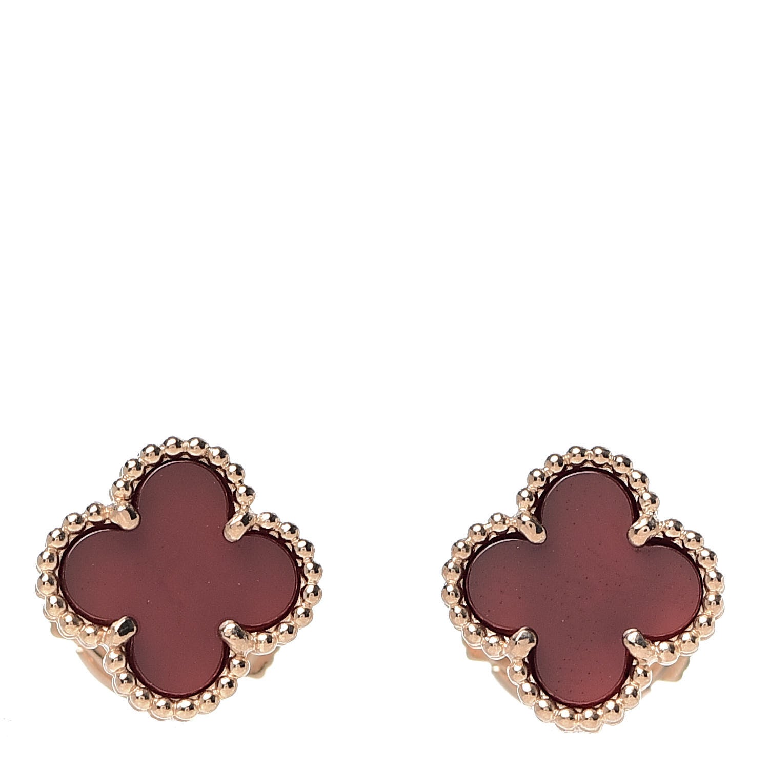 Van Cleef & Arpels 18K Rose Gold Carnelian Sweet Alhambra Earrings 1 of 5