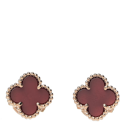 Van Cleef & Arpels 18K Rose Gold Carnelian Sweet Alhambra Earrings 1 of 5