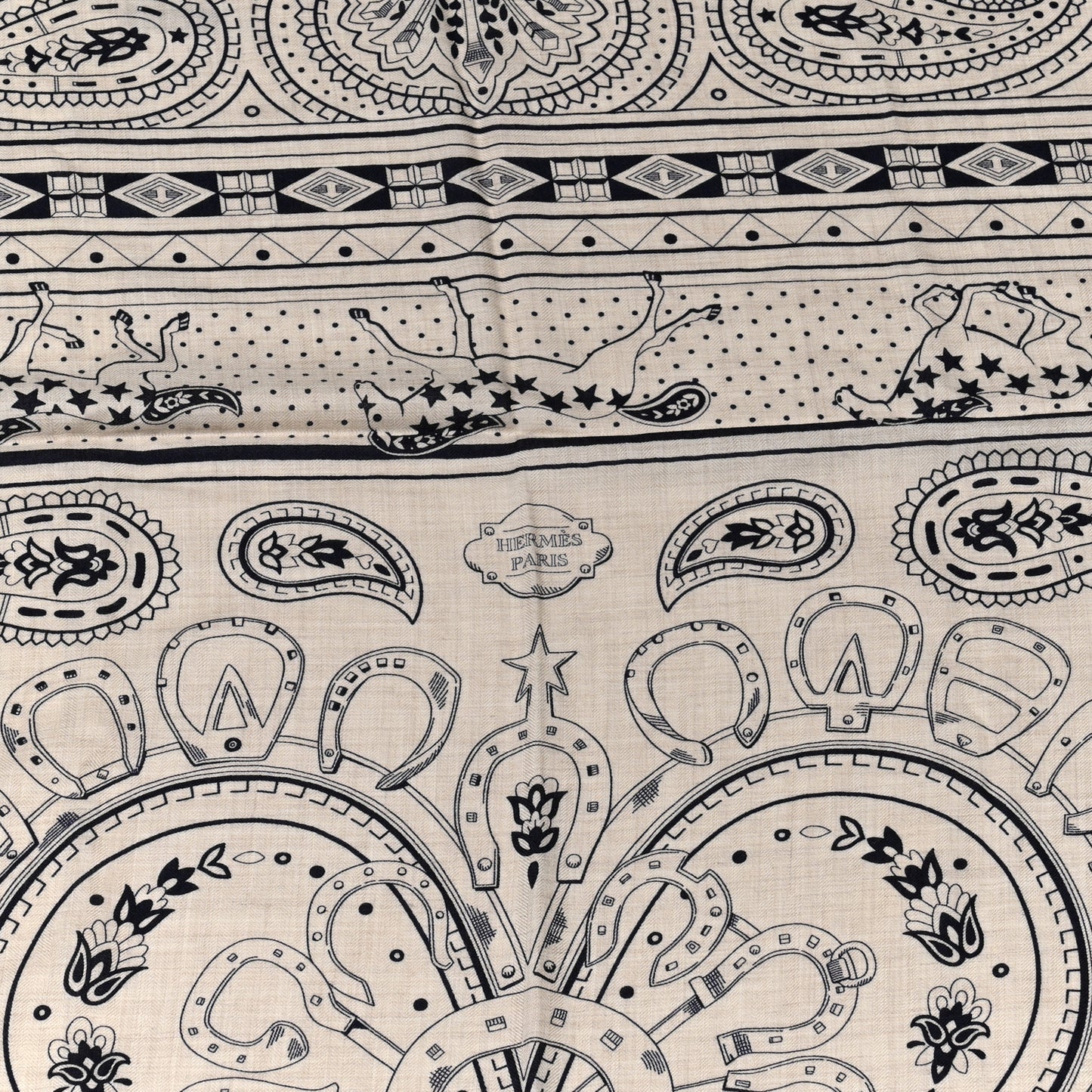 Cashmere Silk Cheval De Coeur Bandana Shawl 140 Naturel Marine