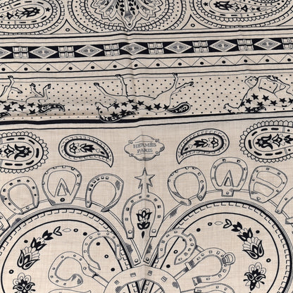 Hermes Cashmere Silk Cheval De Coeur Bandana Shawl 140 Naturel Marine 2 of 5
