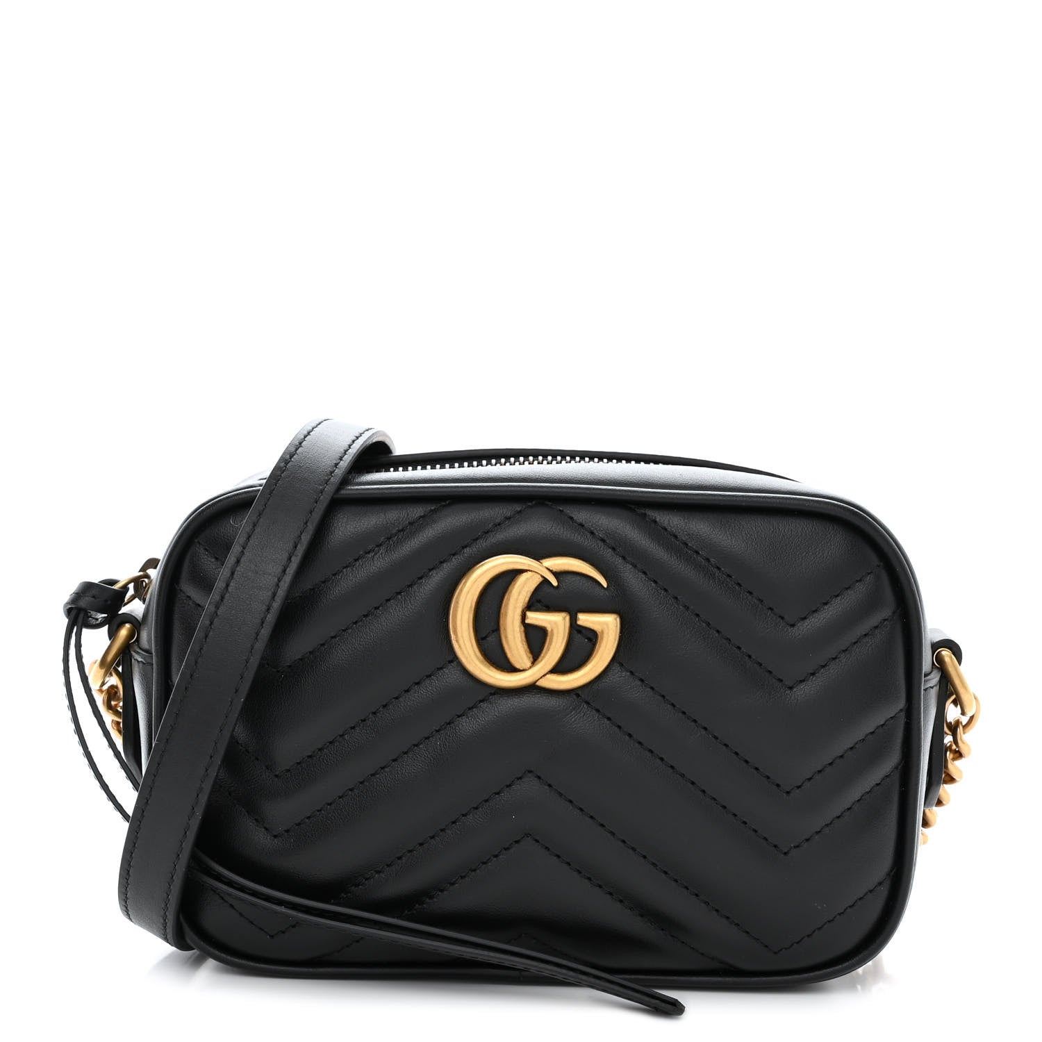 Gucci Calfskin Matelasse Mini GG Marmont Chain Shoulder Bag Black 1 of 10