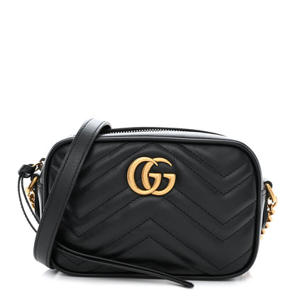 Gucci Calfskin Matelasse Mini GG Marmont Chain Shoulder Bag Black 1 of 10