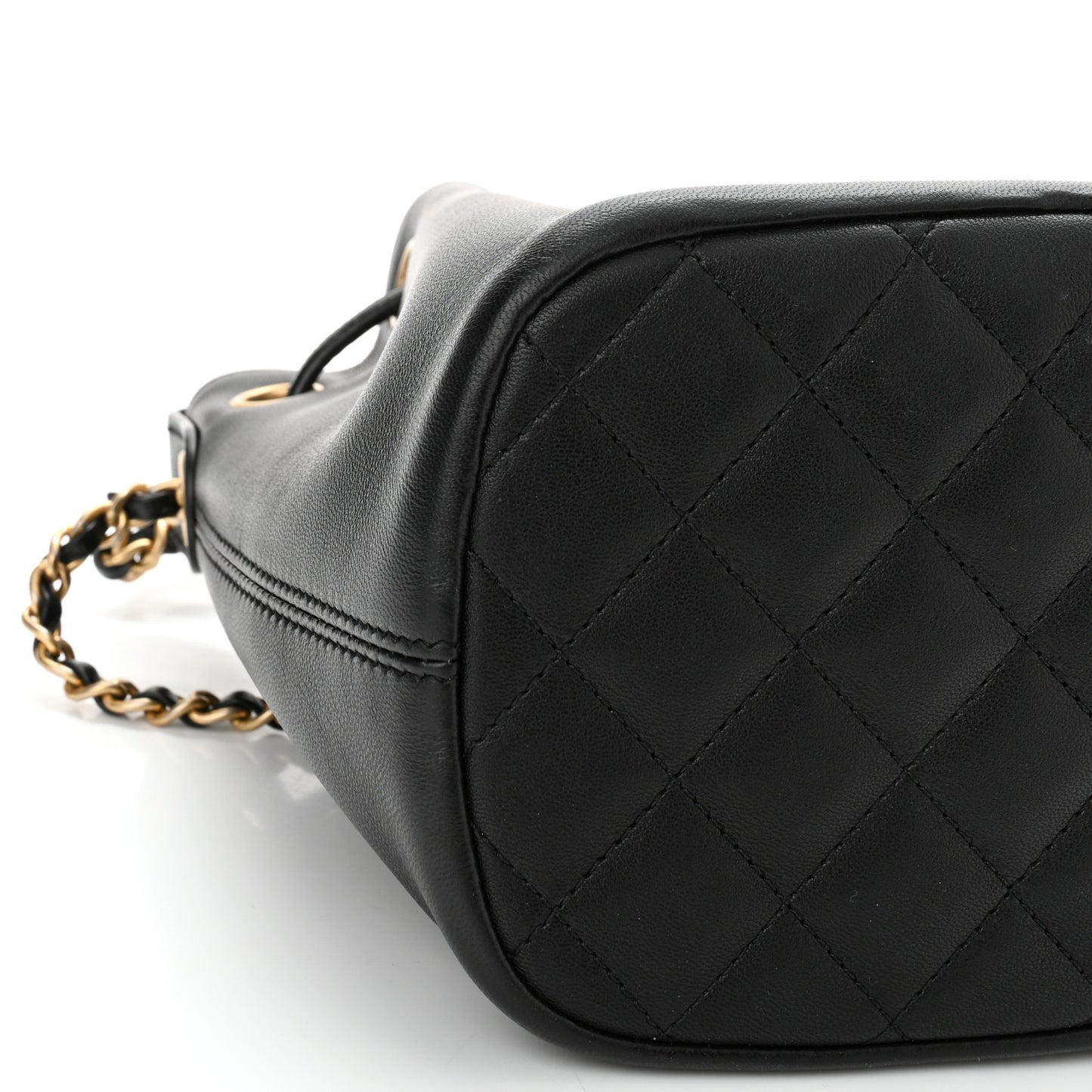 Lambskin Quilted Lucky Charms CC Drawstring Bag Black