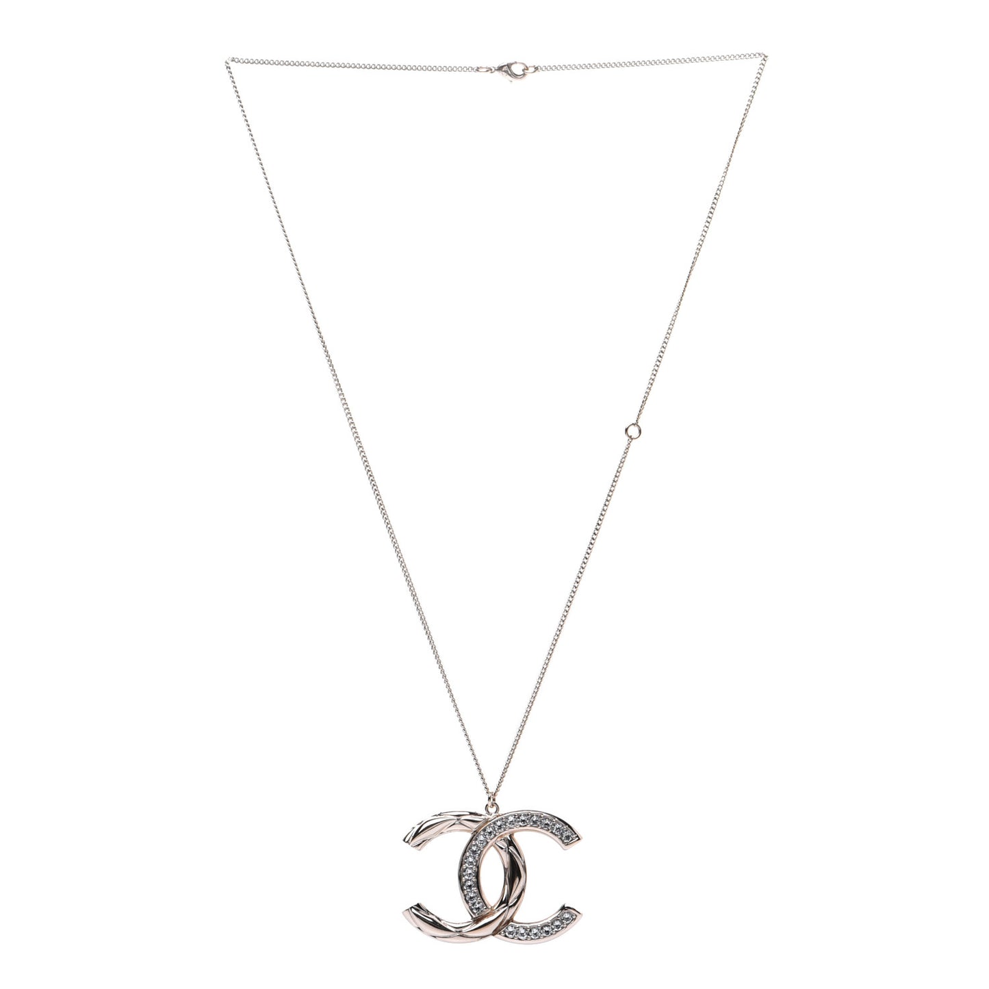 Crystal Metal Quilted CC Pendant Necklace Gold