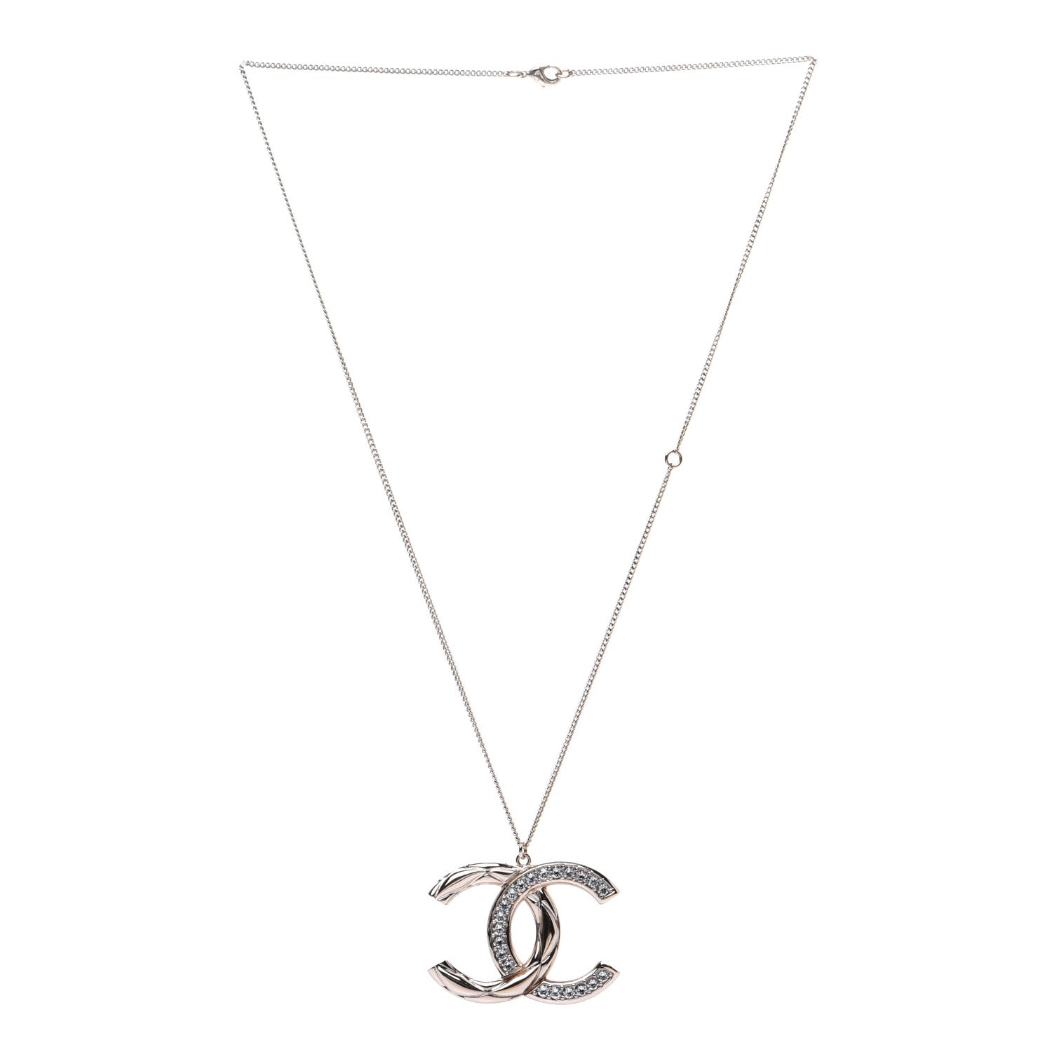 Chanel Crystal Metal Quilted CC Pendant Necklace Gold 2 of 7