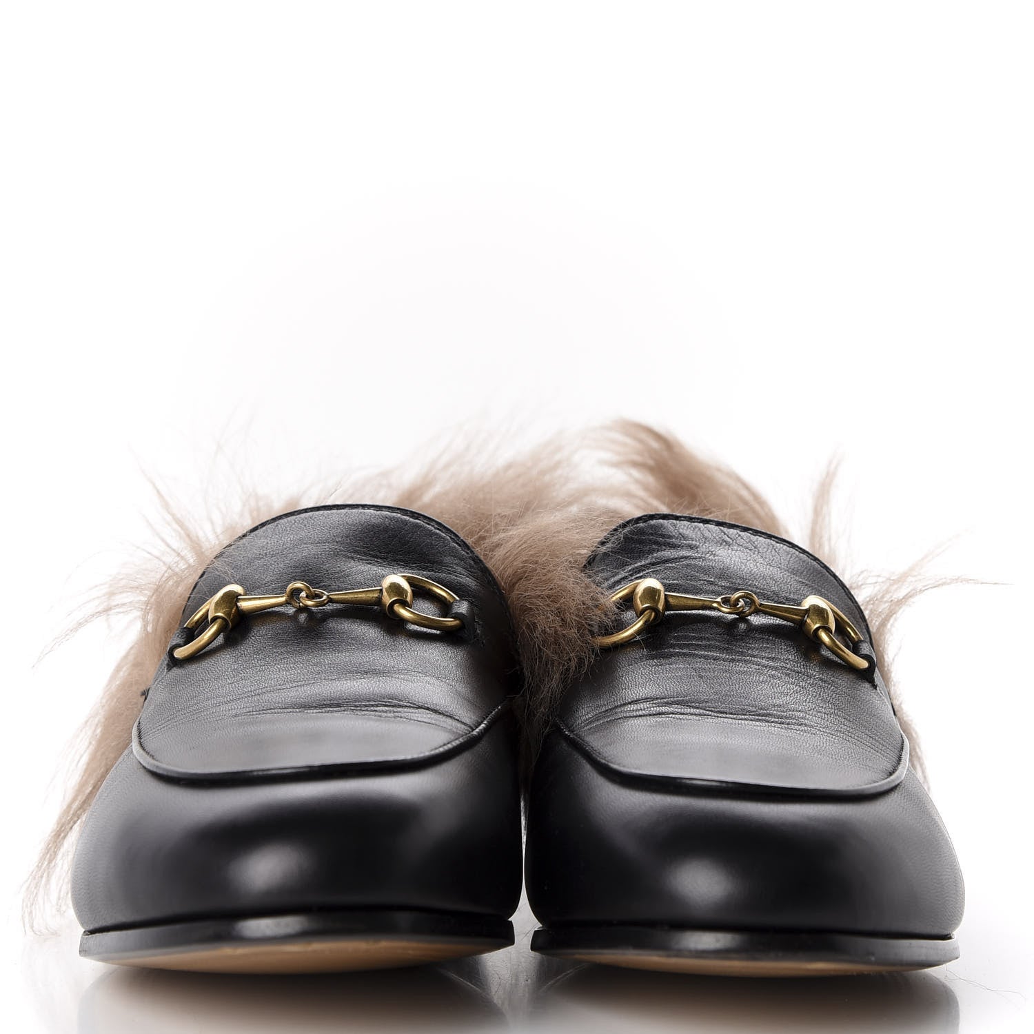 Gucci Malaga Kid Fur Womens Jordaan Loafers 37 Black Natural 2 of 7