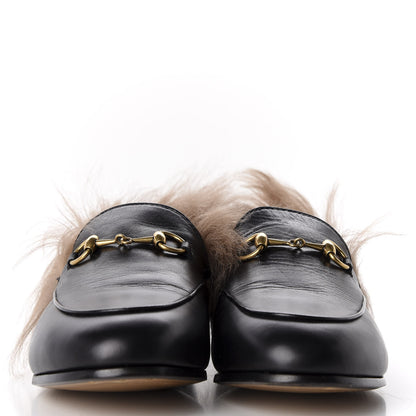 Gucci Malaga Kid Fur Womens Jordaan Loafers 37 Black Natural 2 of 7