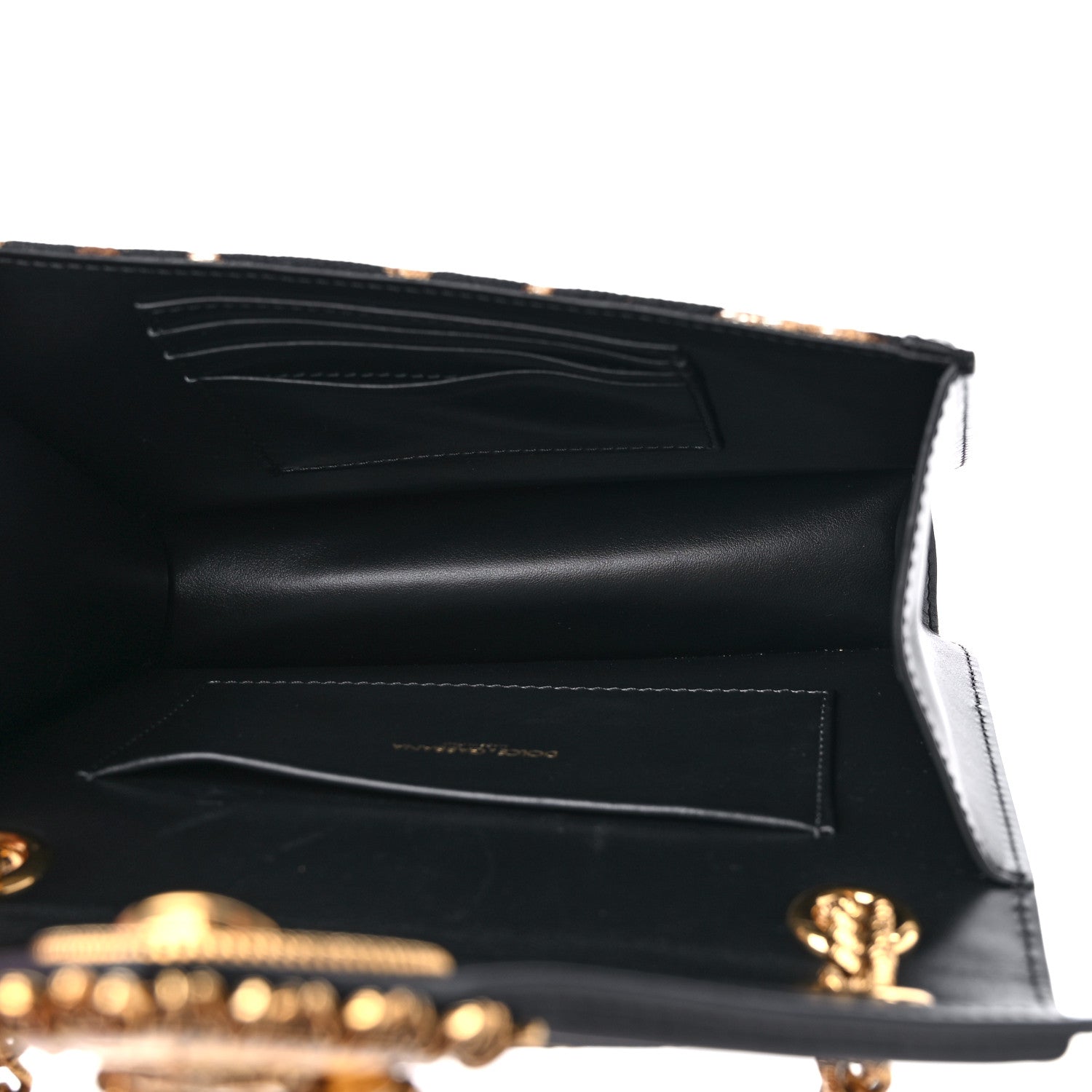 Dolce & Gabbana DOLCE &amp; GABBANA Jacquard Leopard Print Smooth Calfskin Medium Devotion Crossbody Bag Black 5 of 9