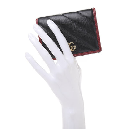 Gucci Vintage Effect Calfskin Matelasse Diagonal Torchon GG Marmont Card Case Wallet Black Romantic Cherry 2 of 10