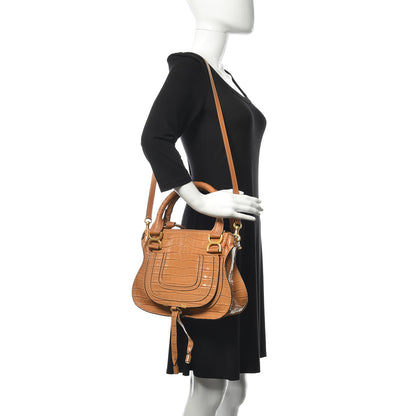 Chloe Calfskin Crocodile Embossed Small Marcie Satchel Autumnal Brown 2 of 11