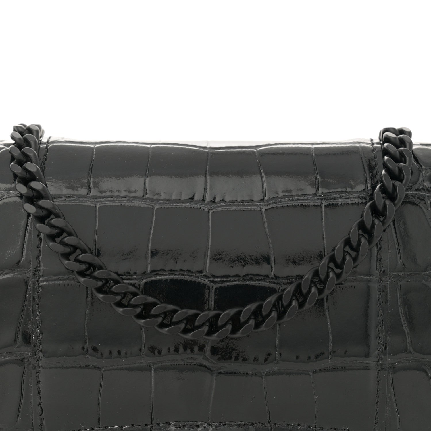 Balenciaga Shiny Calfskin Strass Monochrome Crocodile Embossed Hourglass Chain Bag Black 7 of 9