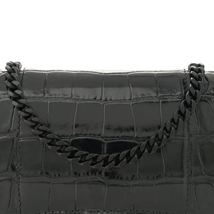 Balenciaga Shiny Calfskin Strass Monochrome Crocodile Embossed Hourglass Chain Bag Black 7 of 9