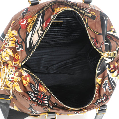 Prada Nylon Floral Print Tote Caffe 5 of 8