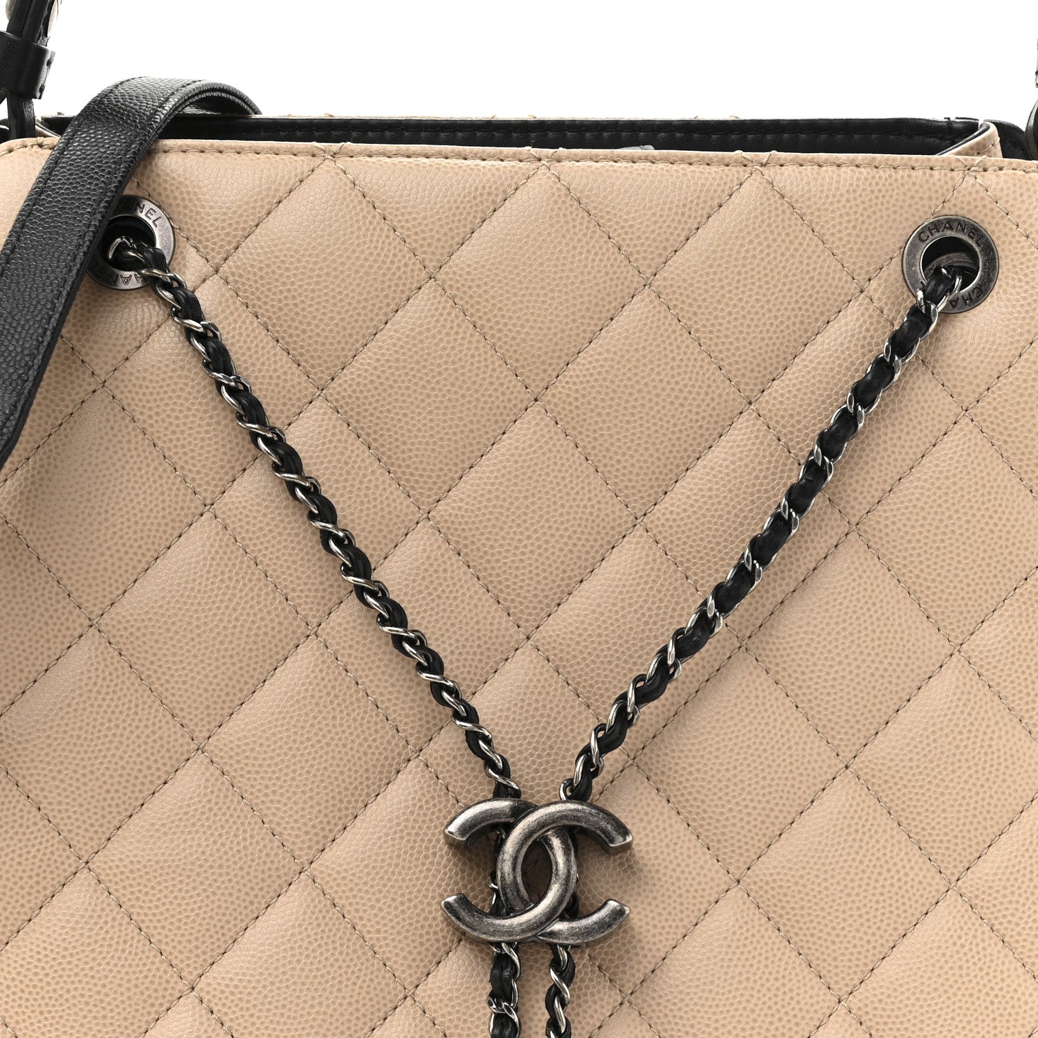 Chanel Caviar Quilted Medium CC Bucket Bag Beige 8 of 15