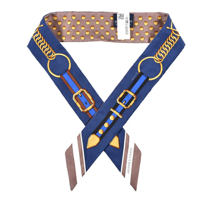Hermes Silk Grand Tralala Twilly Marron Glacé Marine Gold 1 of 4