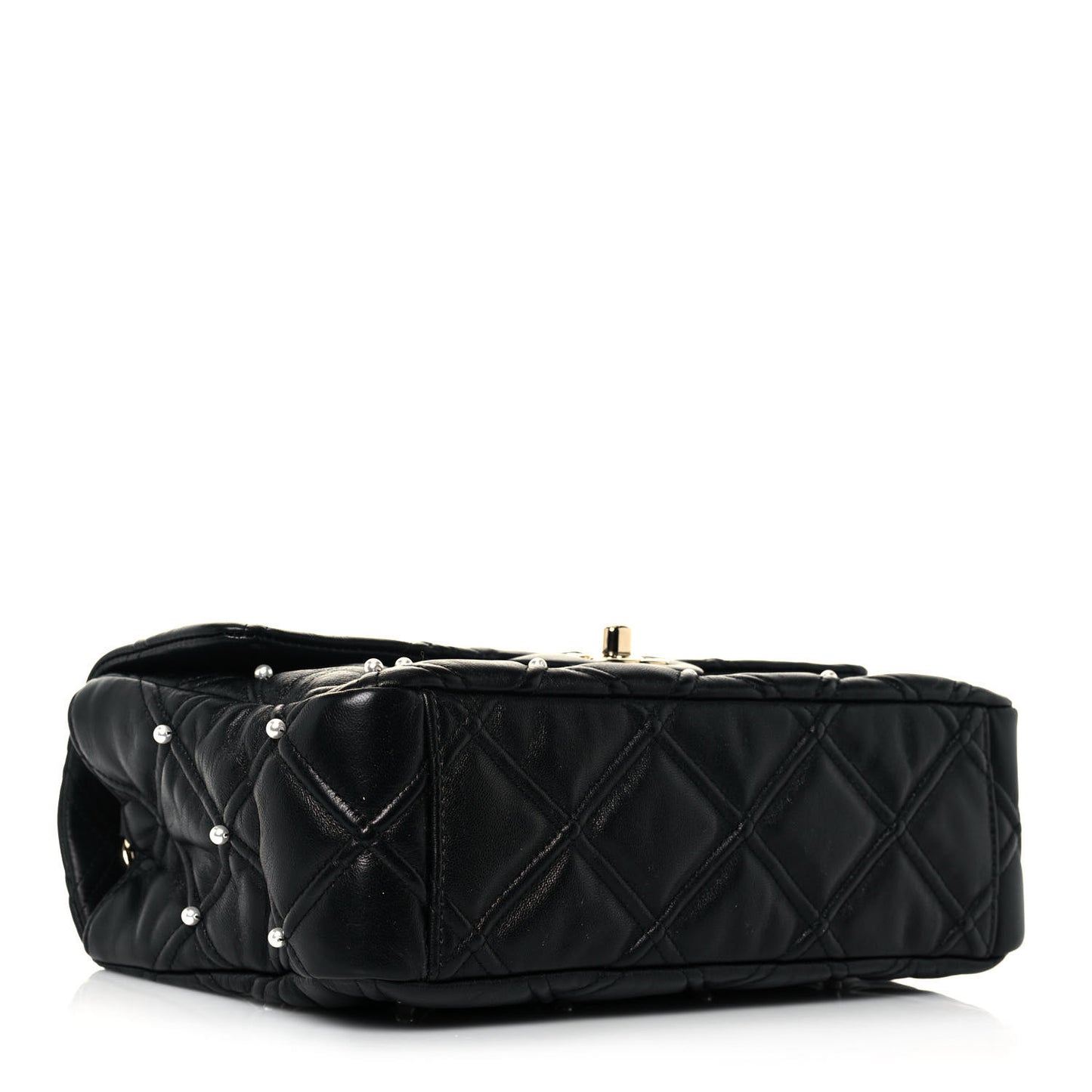 Lambskin Quilted Pearl Studded Flap Black