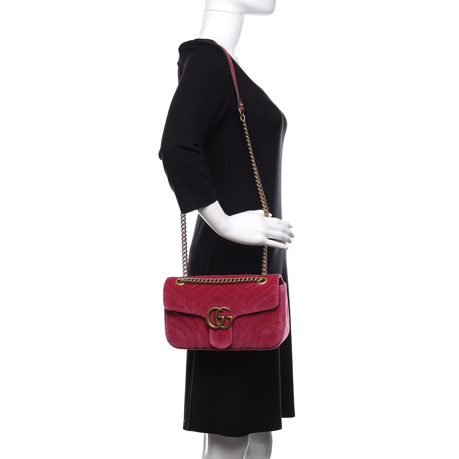 Gucci Velvet Matelasse Small GG Marmont Shoulder Bag Light Raspberry Rose 2 of 11