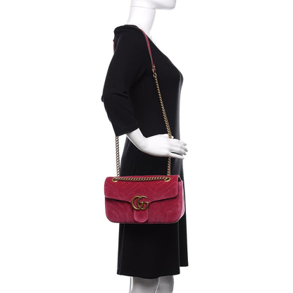 Gucci Velvet Matelasse Small GG Marmont Shoulder Bag Light Raspberry Rose 2 of 11