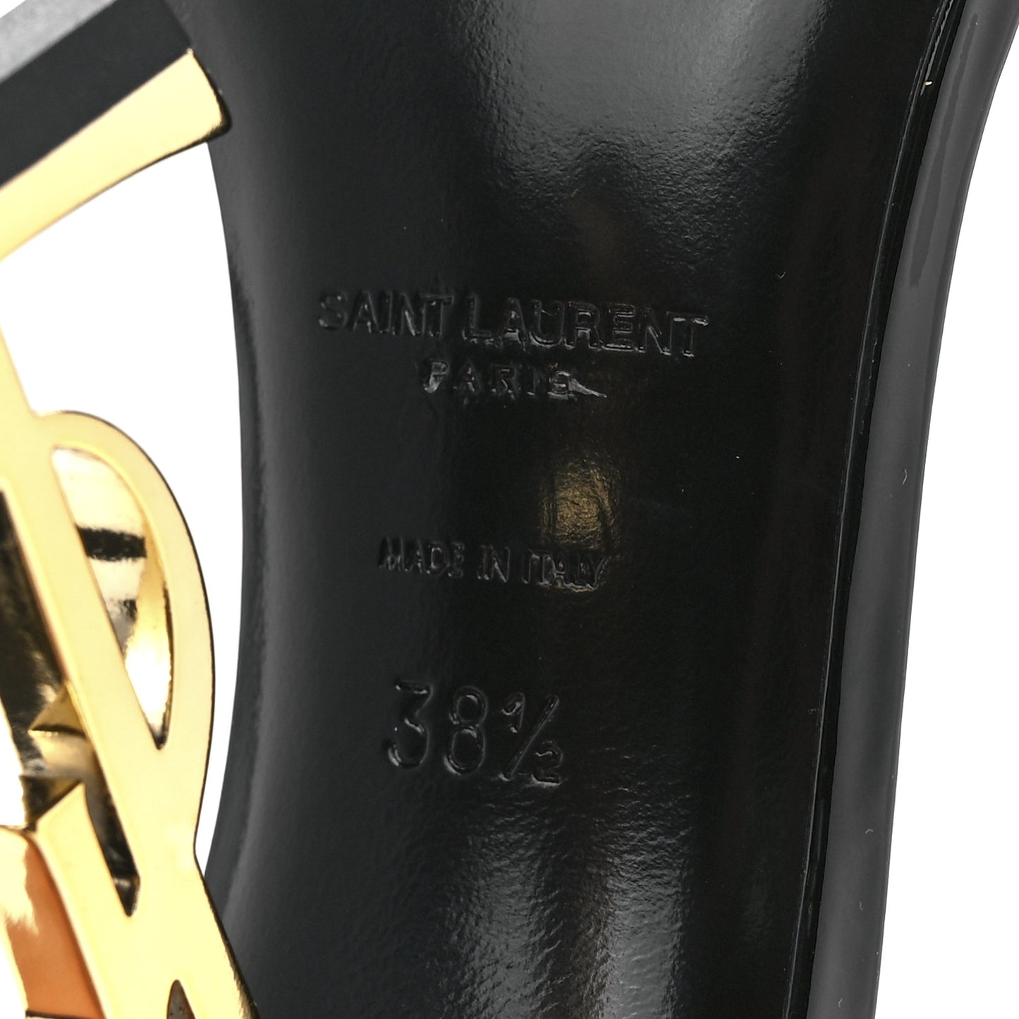 Patent Calfskin Opyum 110 Sandals 38.5 Black Gold
