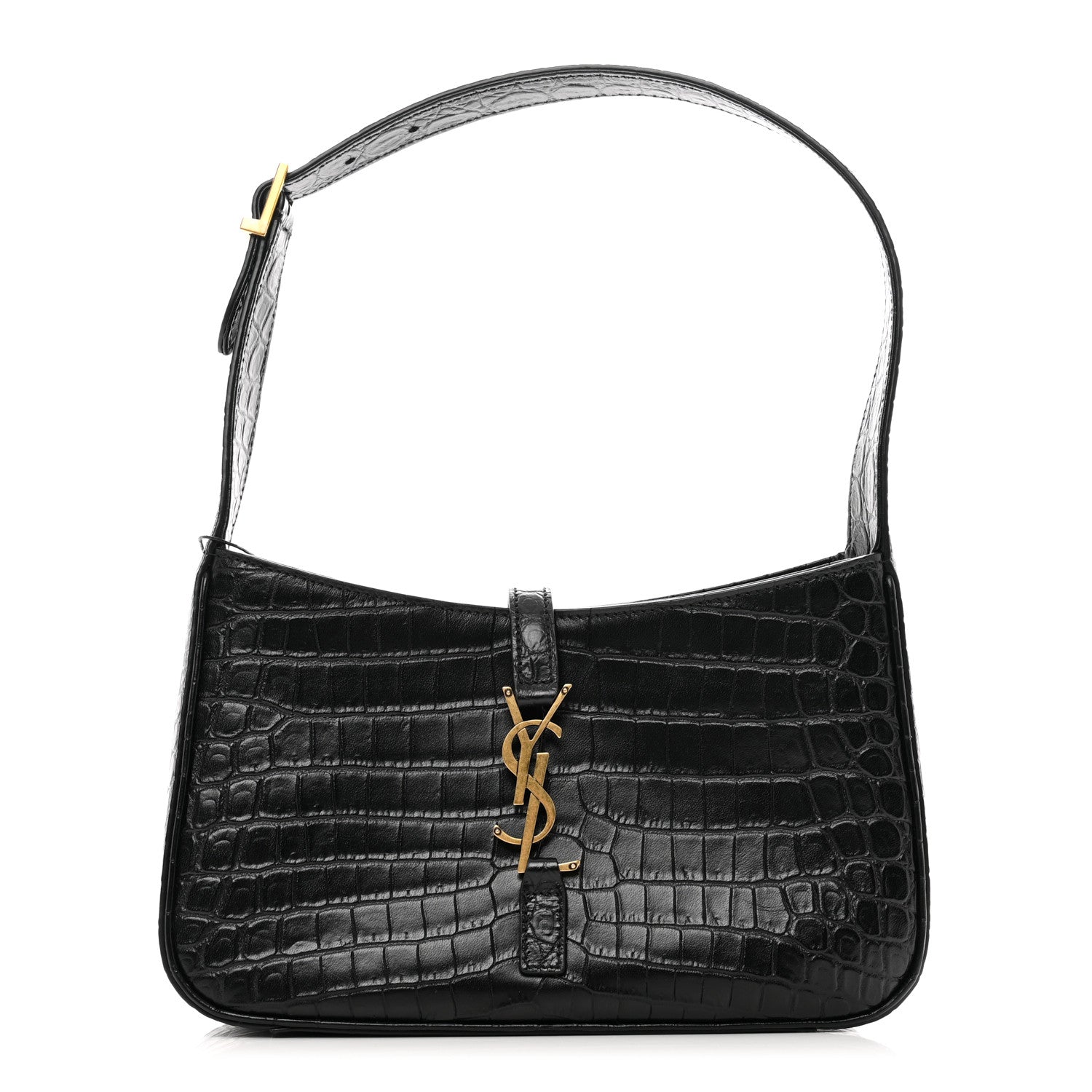 Saint Laurent Calfskin Crocodile Embossed LE 5 A 7 Hobo Black 1 of 9
