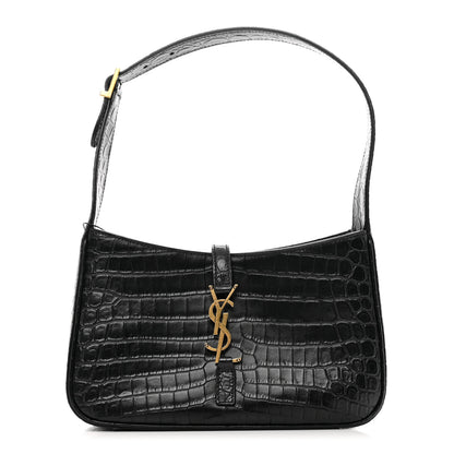Saint Laurent Calfskin Crocodile Embossed LE 5 A 7 Hobo Black 1 of 9