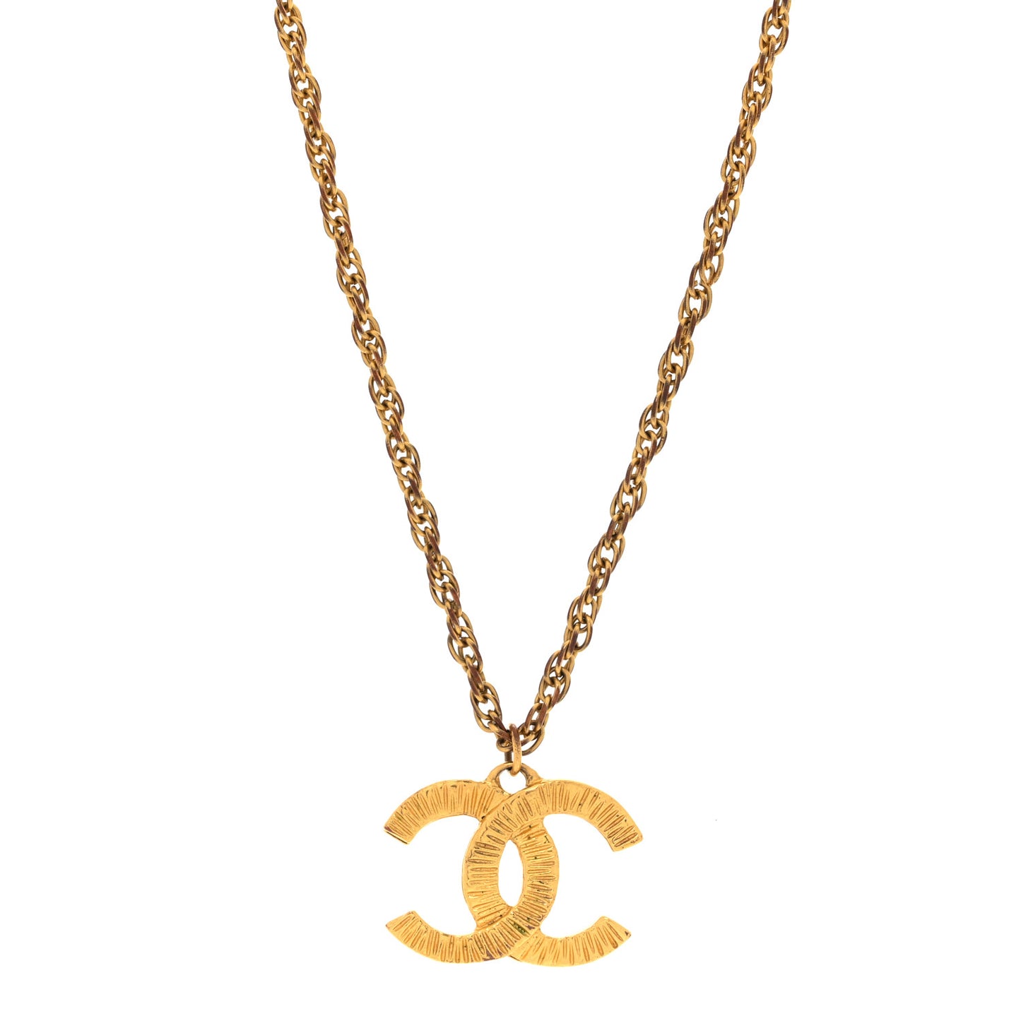 Metal Textured CC Chain Pendant Necklace Gold