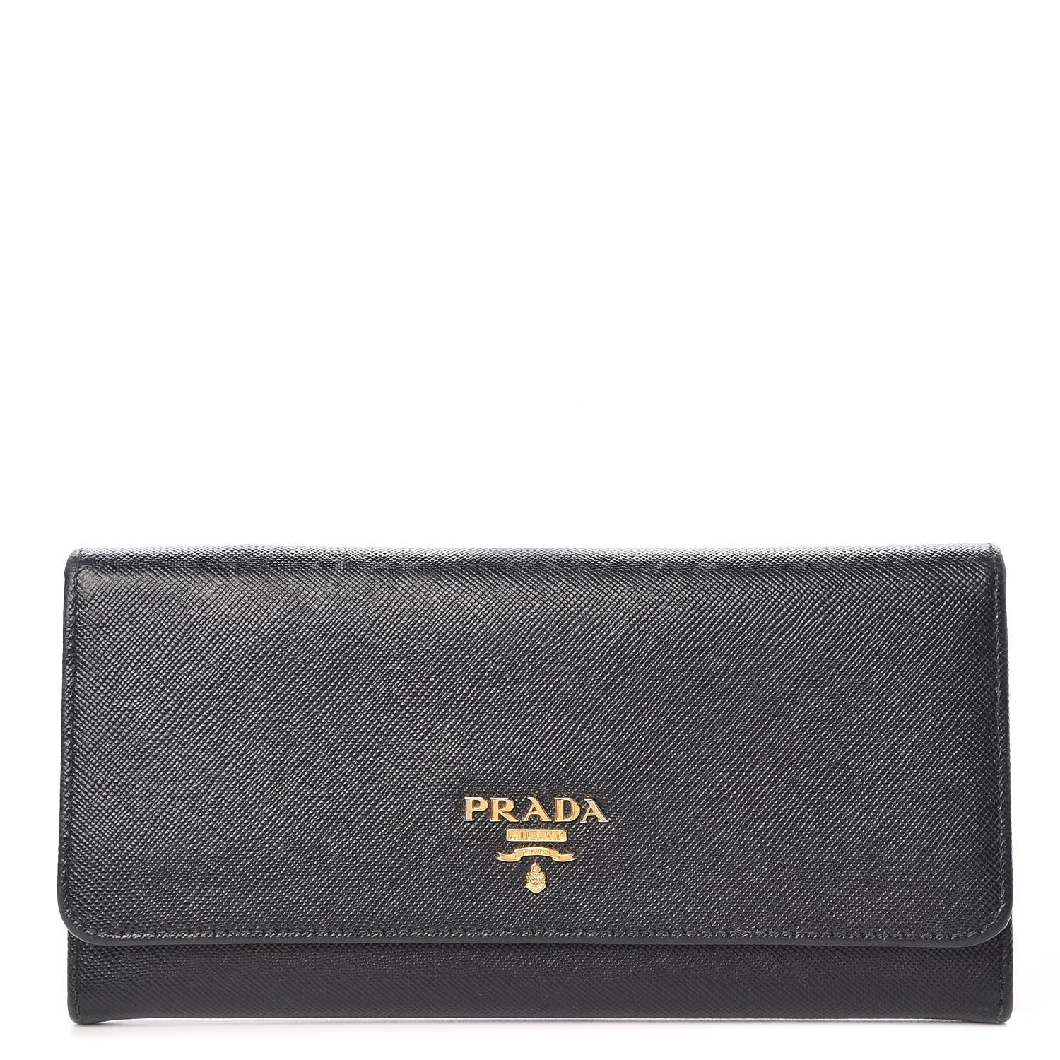 Prada Saffiano Metal Continental Flap Wallet Black 1 of 8