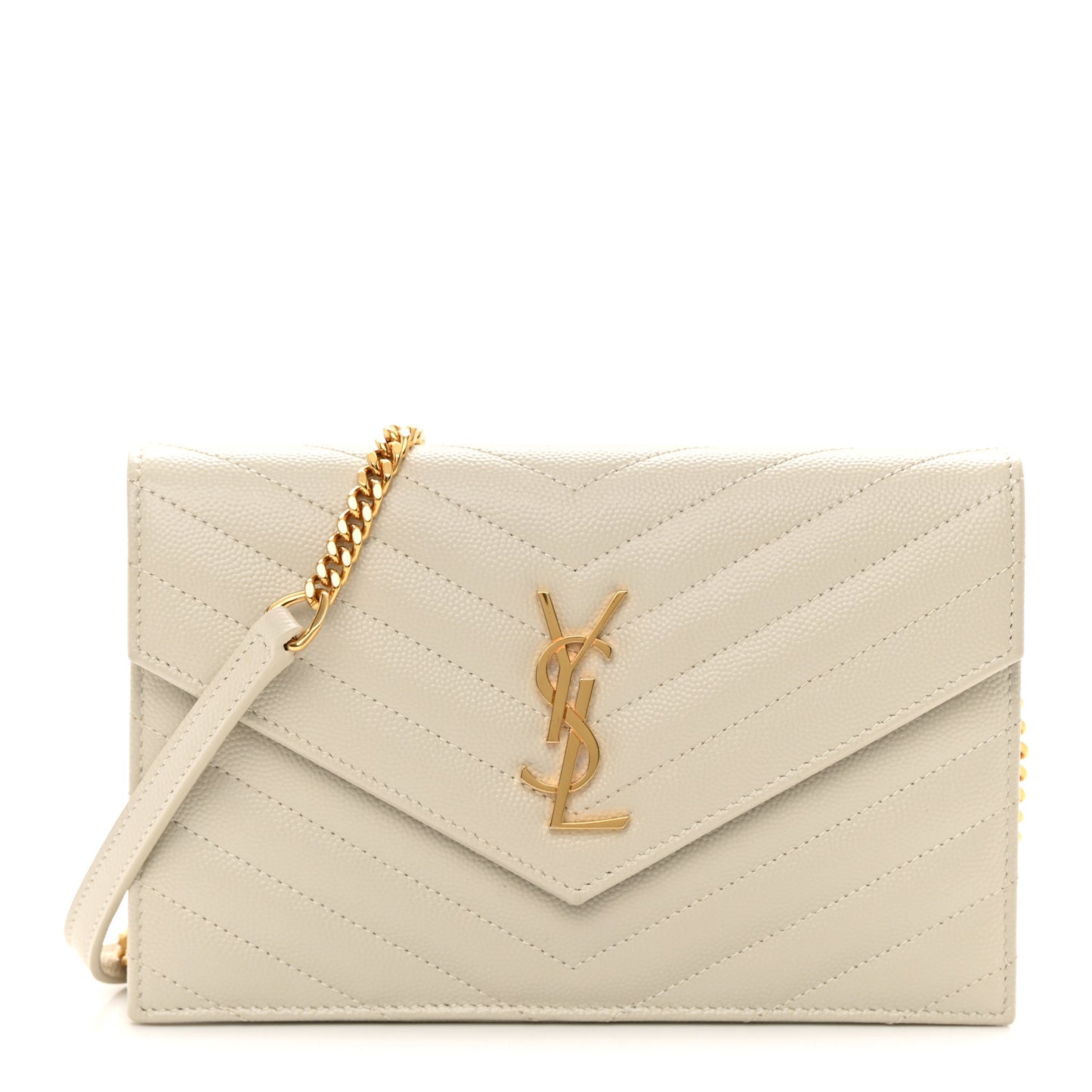 Grain De Poudre Matelasse Chevron Monogram Envelope Chain Wallet Blanc Vintage