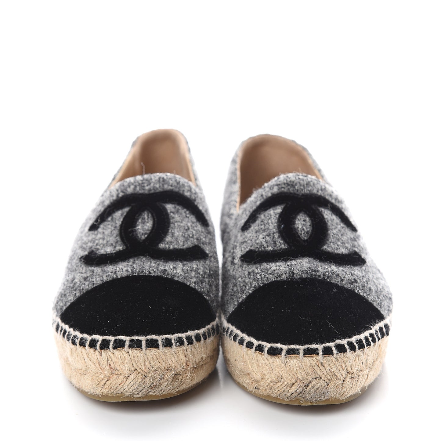 Tweed Velvet CC Espadrilles 36 Grey Black