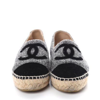 Chanel Tweed Velvet CC Espadrilles 36 Grey Black 2 of 7