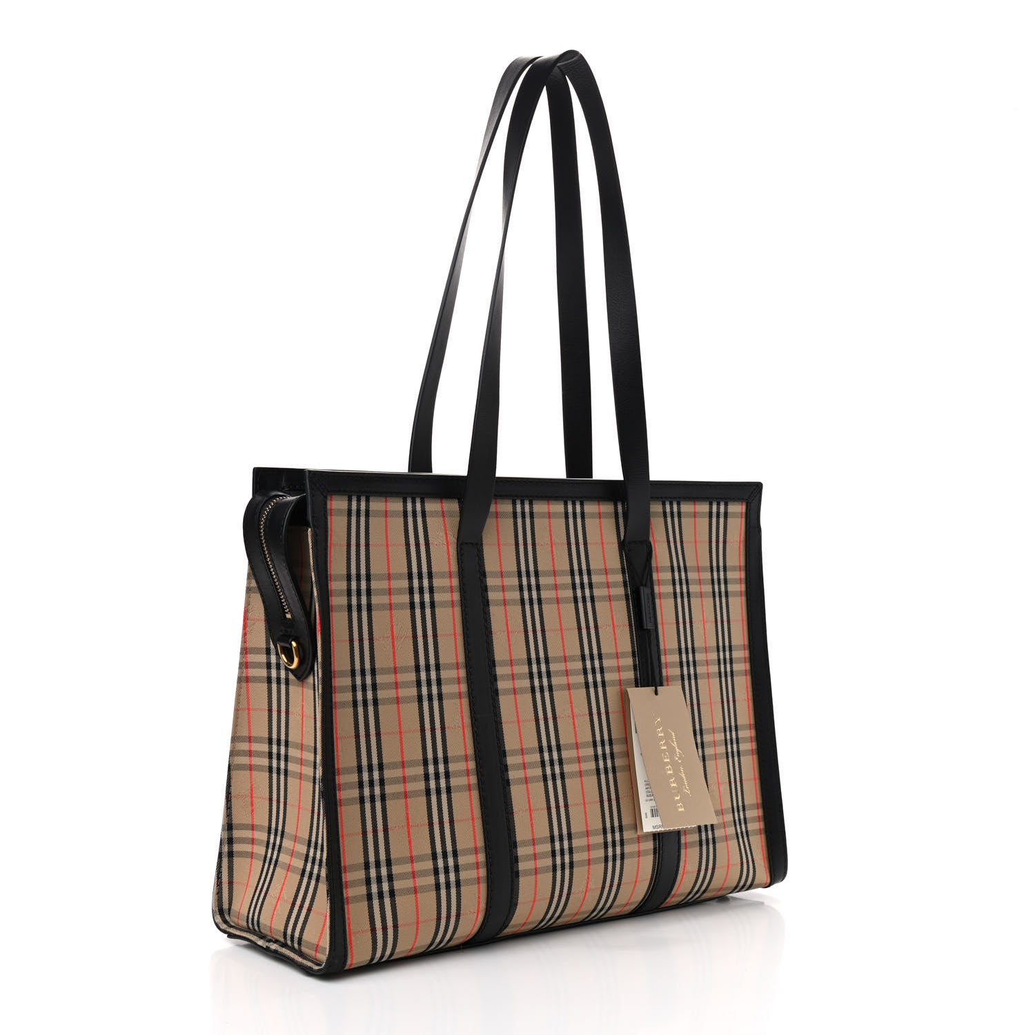 Burberry Calfskin 1983 Knight Check Link Zip Tote Black 3 of 8