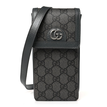 Gucci GG Supreme Monogram Textured Dollar Calfskin Phone Crossbody Bag Grey Black Graphite Grey 1 of 8