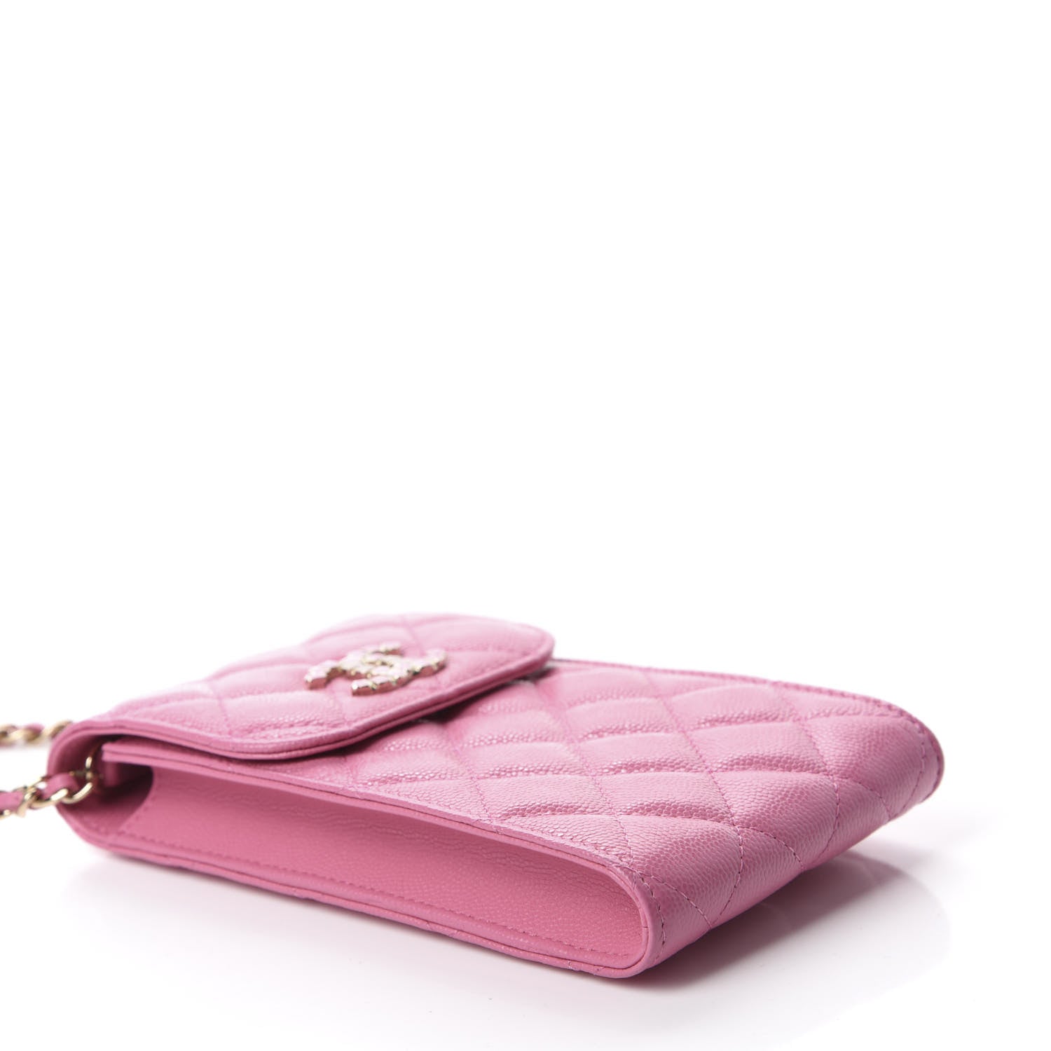 Chanel Caviar Quilted Crystal CC Airpods Pro and Phone Case With Chain Pink 4 of 12