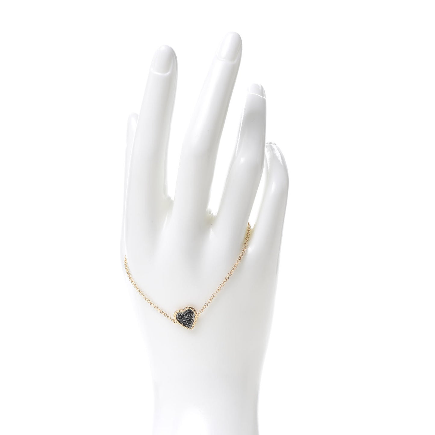 18K Rose Gold Black Sapphire Classic Chain Heart Station Bracelet